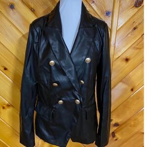 Laundry by Shelli Segal NWT Black Faux Leather Blazer Jacket Size M